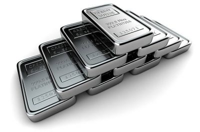 Platinum ingots stacked in a pyramid on white Platinum ingots stacked in a pyramid on white